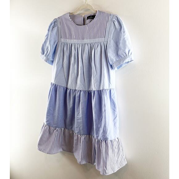 Pomander Place Tuckernuck Quinn Short Puff Sleeve Tiered Mini Dress Blue Small - Picture 7 of 7